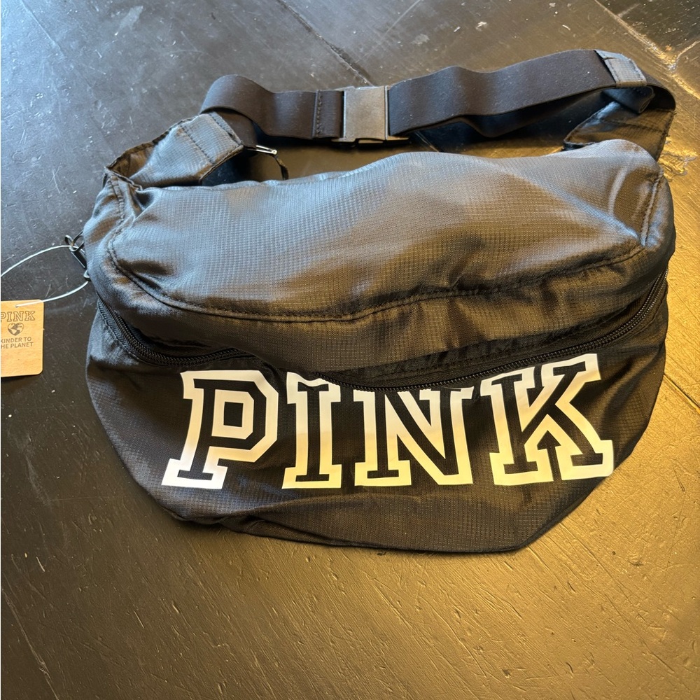 NWT PINK Victoria's Secret Black Backpack with Bold Logo